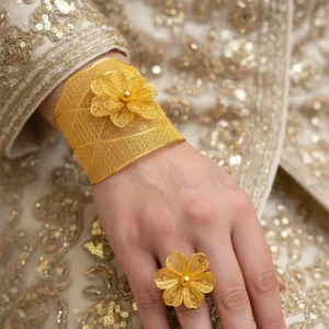 Dimensional Meshwork Bangle Ring Set