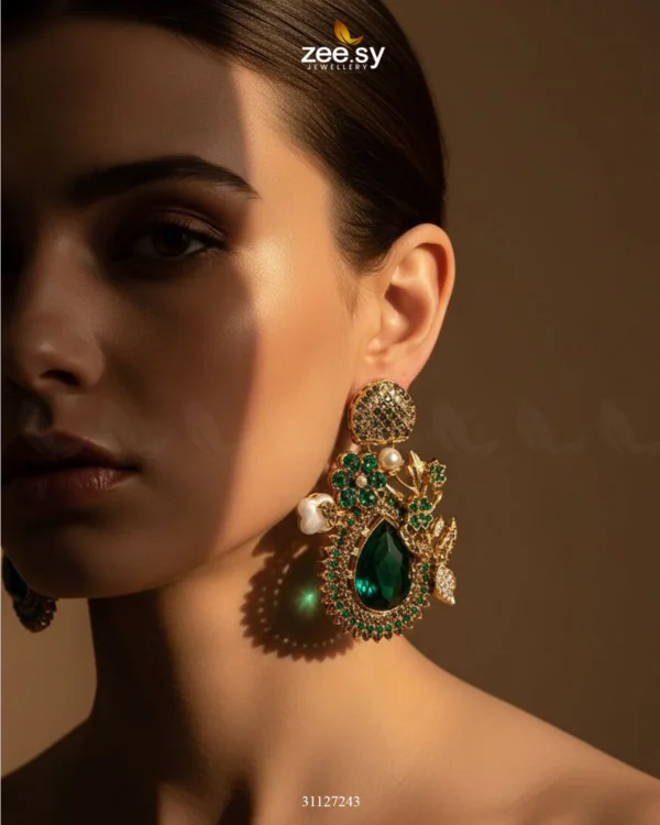 Emerald Baroque Pearl Earrings